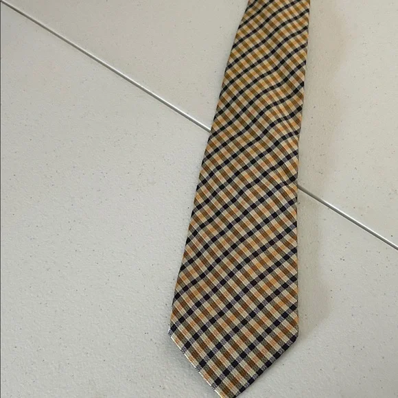 Burberry Navy and Gold Checkered Tie - Picture 5 of 5